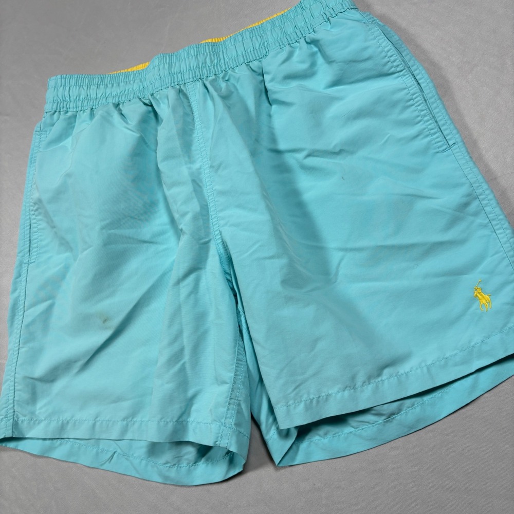 Polo Ralph Lauren Swim Trunks Mens Medium Blue Yellow Pony Logo Shorts Beachwear